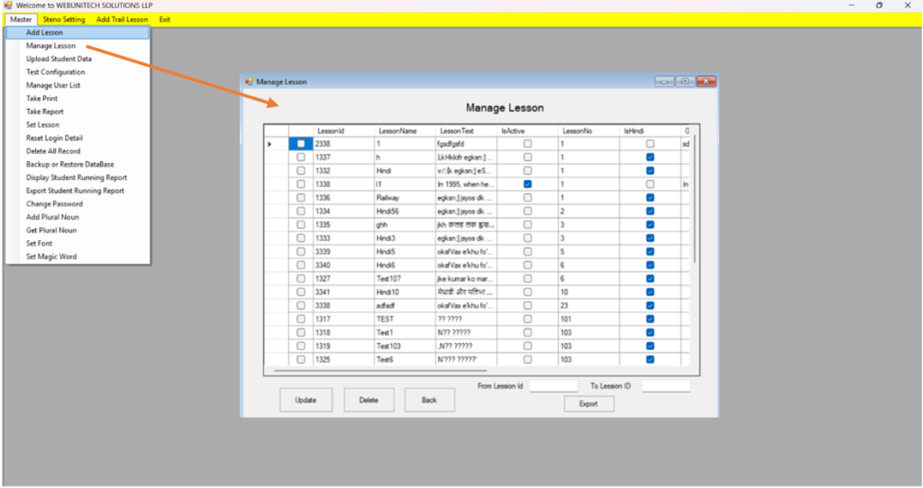 MANAGE LESSONS TYPING TUTOR