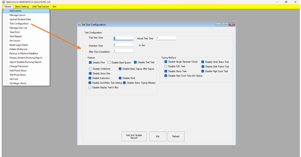 TEST CONFIGURATION TYPING TUTOR