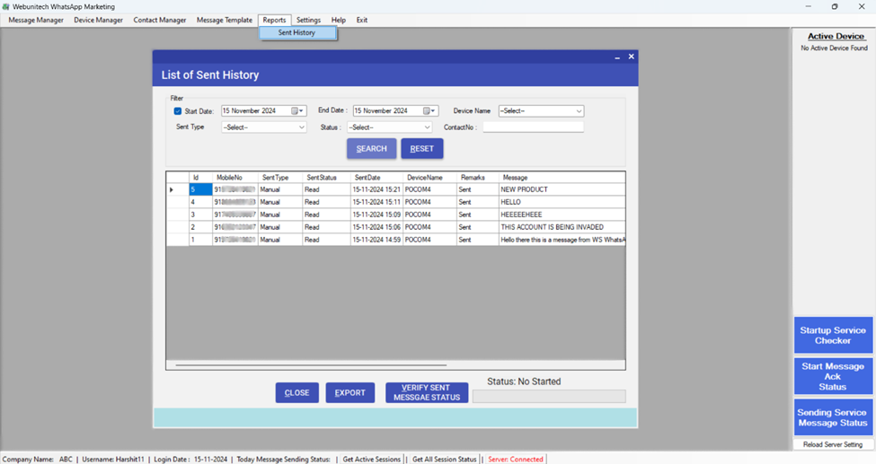 Check Message Status Report